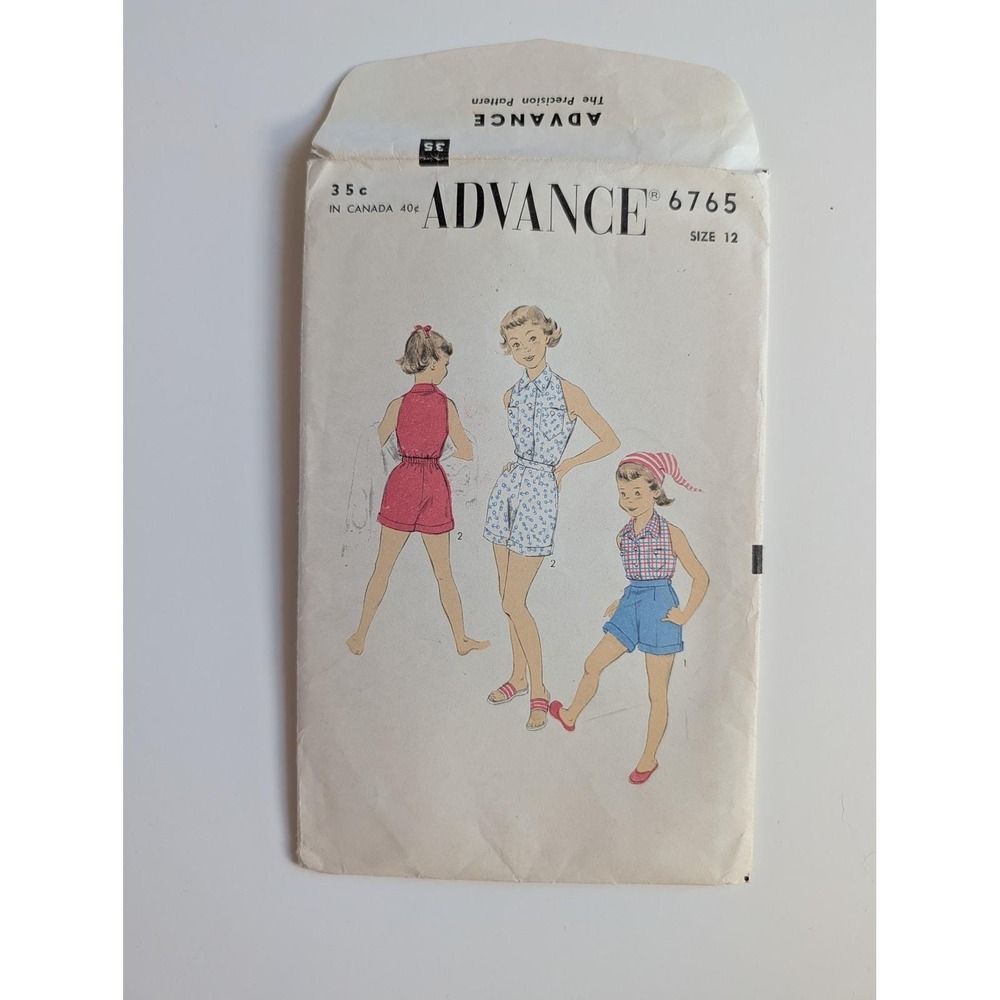 Advance 6765 Girls Blouse and Shorts Sewing Pattern Size 12 Breast 30 VTG 1950s
